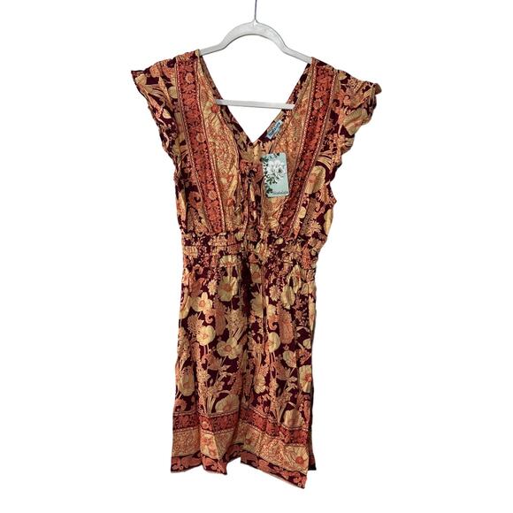 Nostalgia Womens Size Small Mixed Red Floral Boho Fit Flare Mini Dress NEW - Picture 3 of 11